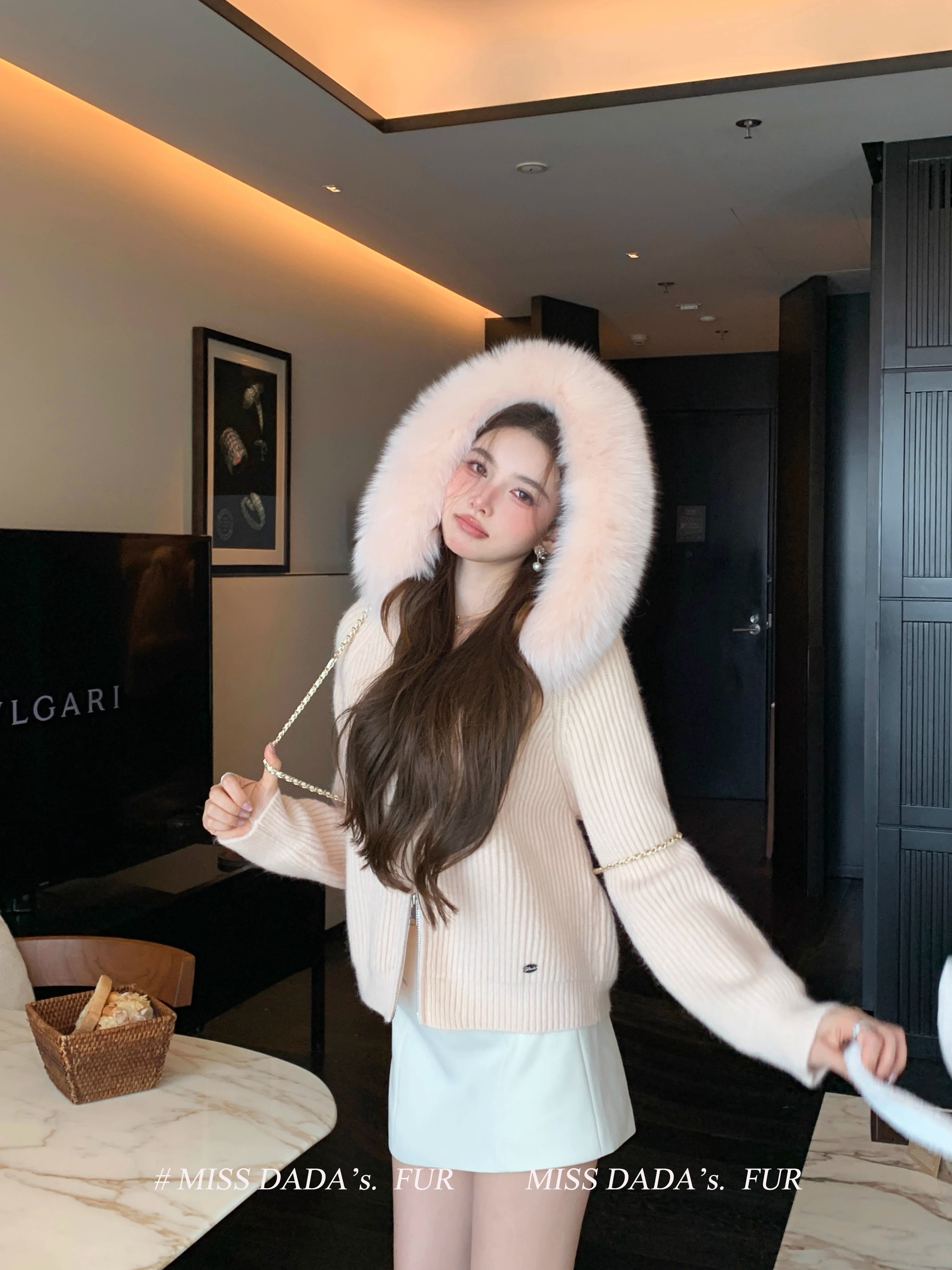 "软绵女友“秋冬新款毛衣外套女新款高级感宽松大毛领连帽针织开衫