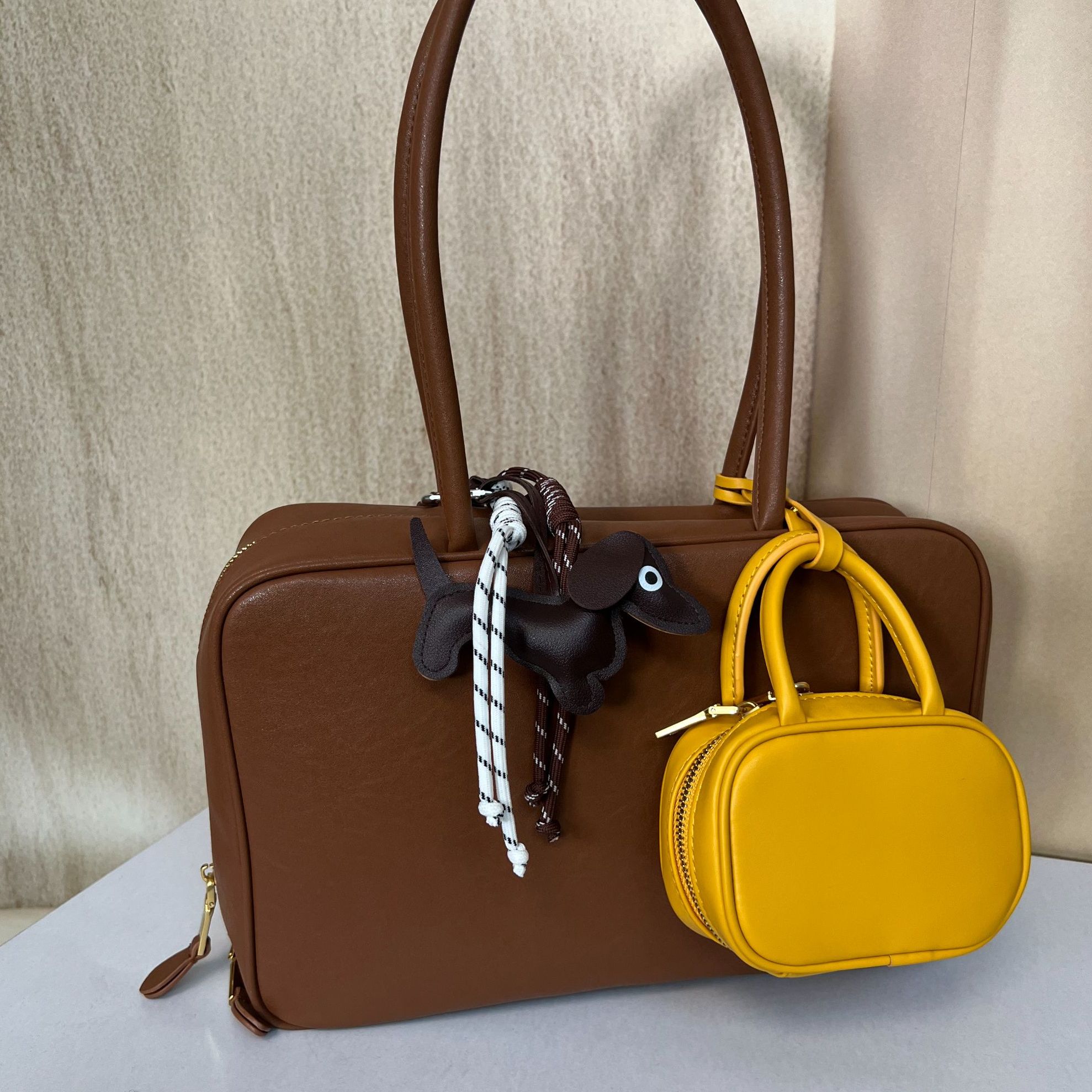 手工时尚百搭真皮公文女包棕色