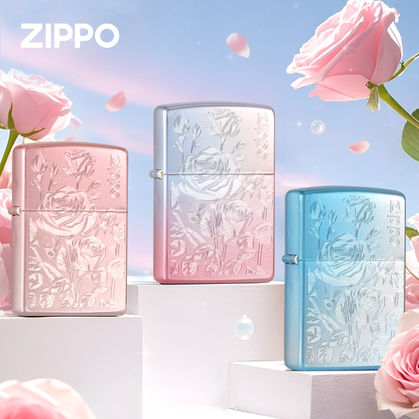 ZIPPO/之宝倾心玫瑰雕刻幻彩创意气质防风打火机礼盒装 DYF1