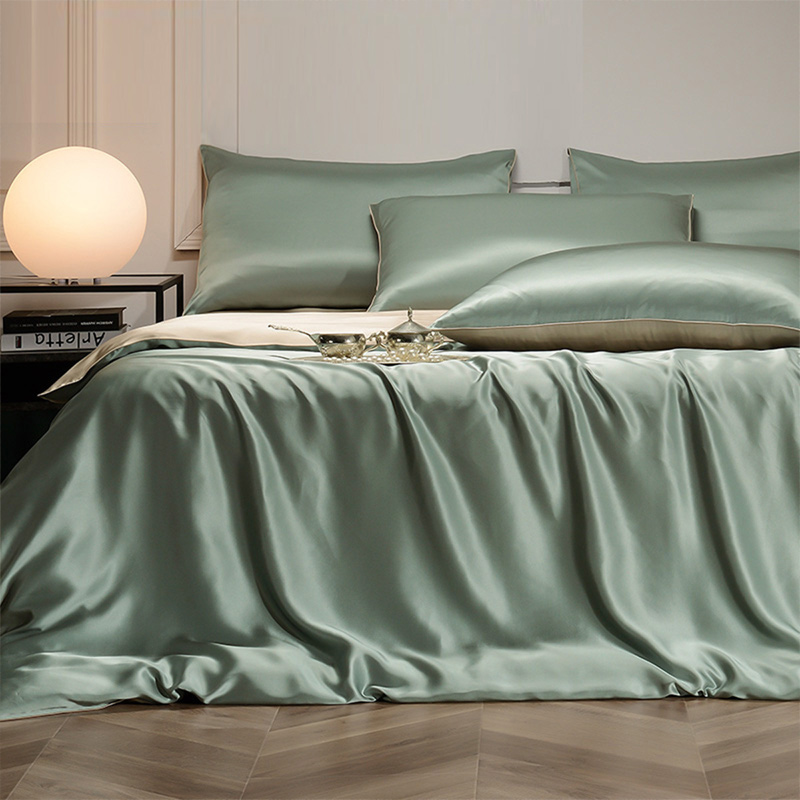 【钱皇】【纯色双拼】100%桑蚕丝高端奢华重磅双面真丝四件套