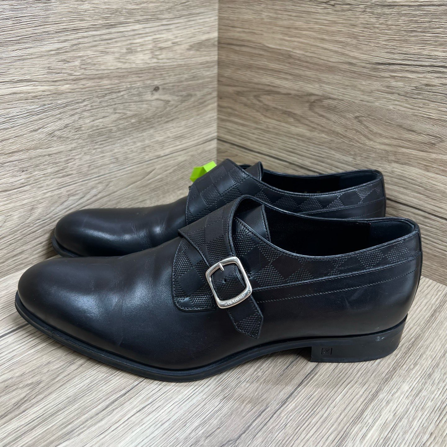 95新 LouisVuitton/路易威登 黑棋盘格搭扣德比皮鞋42码/98新