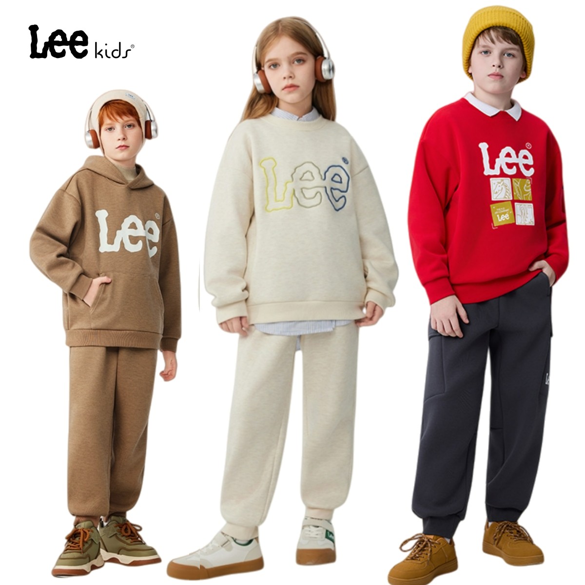 Leekids男女童套头连帽加绒加厚卫衣上衣外套宽松潮童卫衣