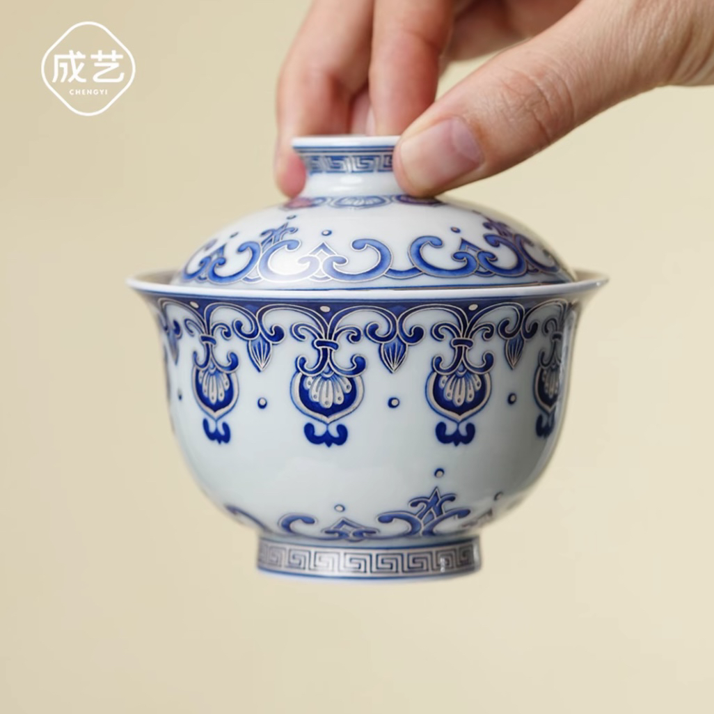覆银宝相纹陶瓷套装复古悬停茶具高档悬停回旋盖碗一人旋转茶碗