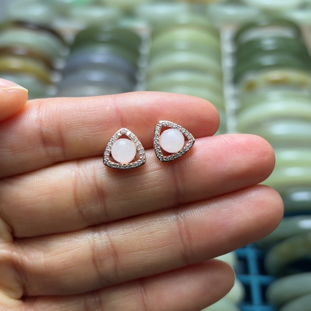 和田玉耳饰银S925镶嵌