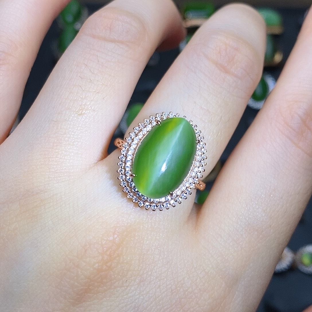 和田玉（碧玉）银S925镶嵌吊坠(不含链)戒指