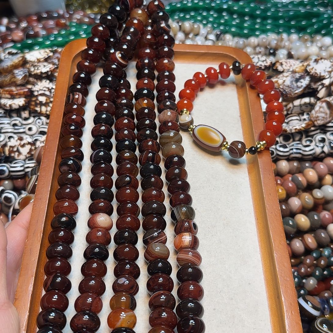 玛瑙/玉髓合金珠宝半成品14mm梦幻玛瑙算盘一条