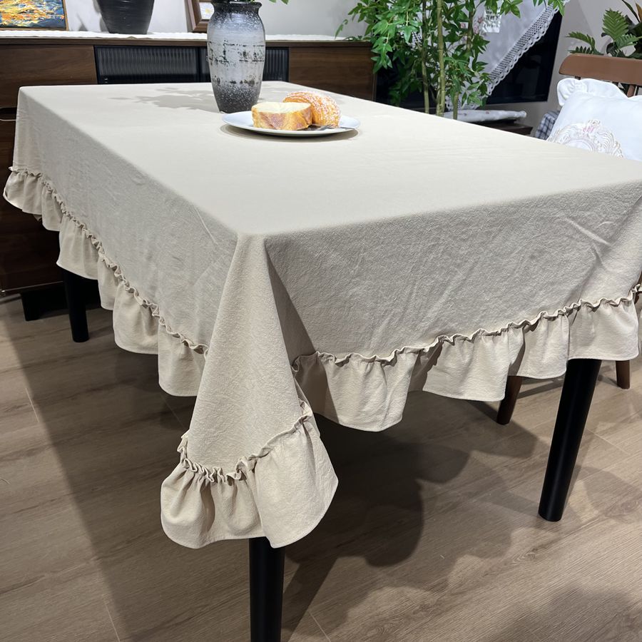 素色荷叶边餐桌棉布茶几亲肤垂感盖巾法式褶皱浪漫氛围拍照道具