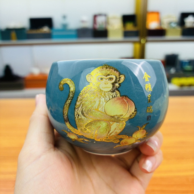 暮云灰《金猴呈瑞》十二生肖龙蛋杯/容量150毫升