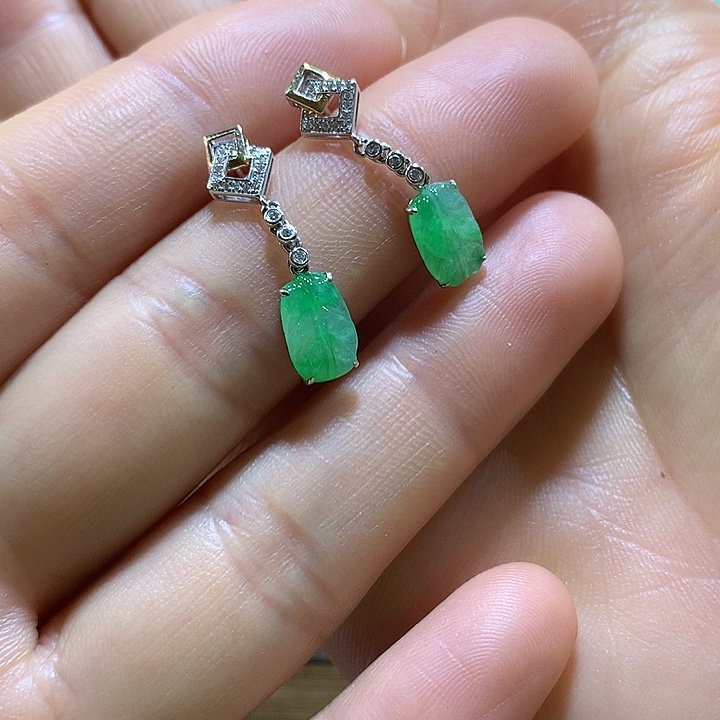 吊坠(不含链)18K金镶嵌翡翠耳饰