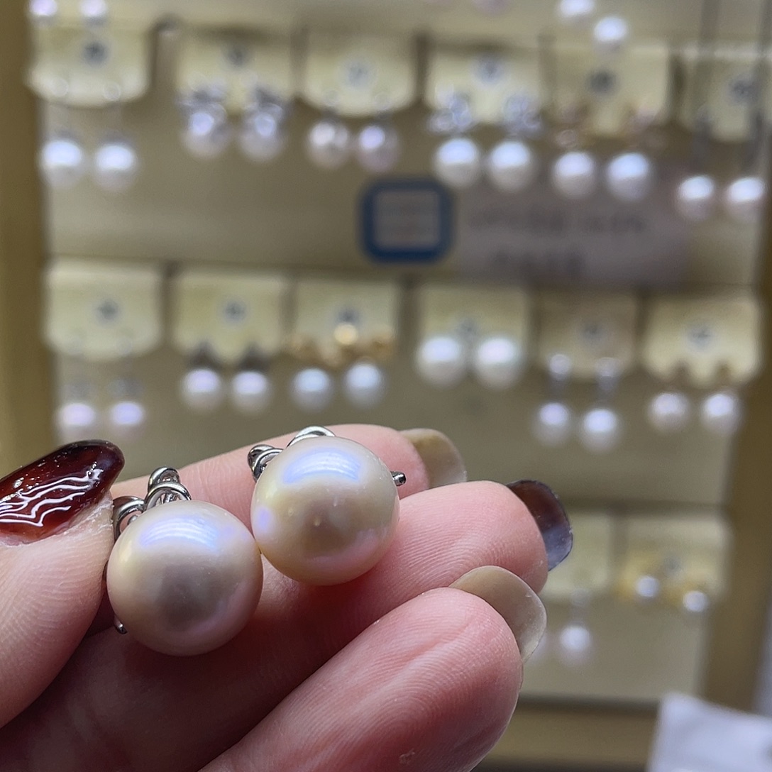 耳饰银S925镶嵌淡水珍珠