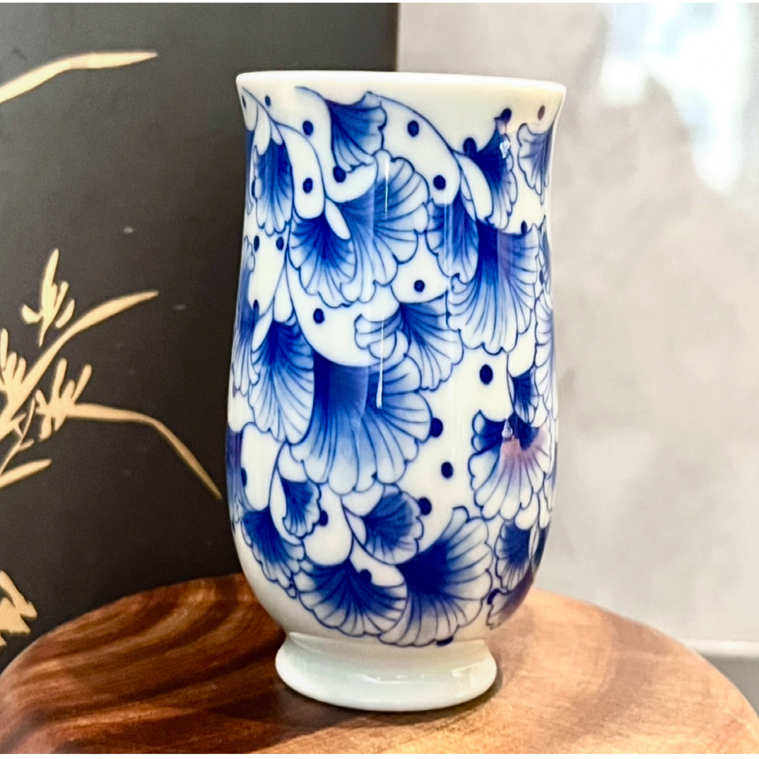 青花银杏叶闻香杯手工手绘，容量60左右纯手工