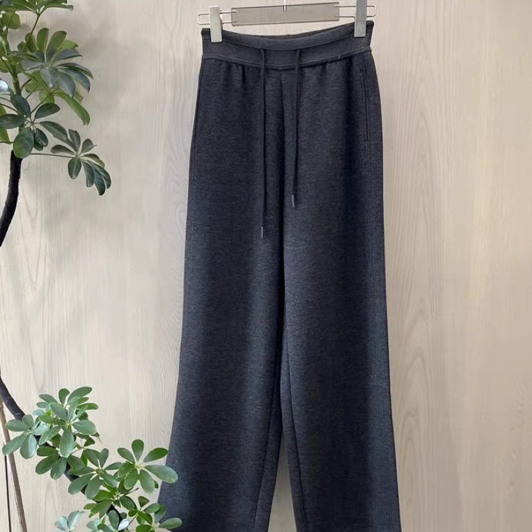 欧货2025冬季新款百搭显瘦休闲松紧腰抽绳阔腿加绒裤女