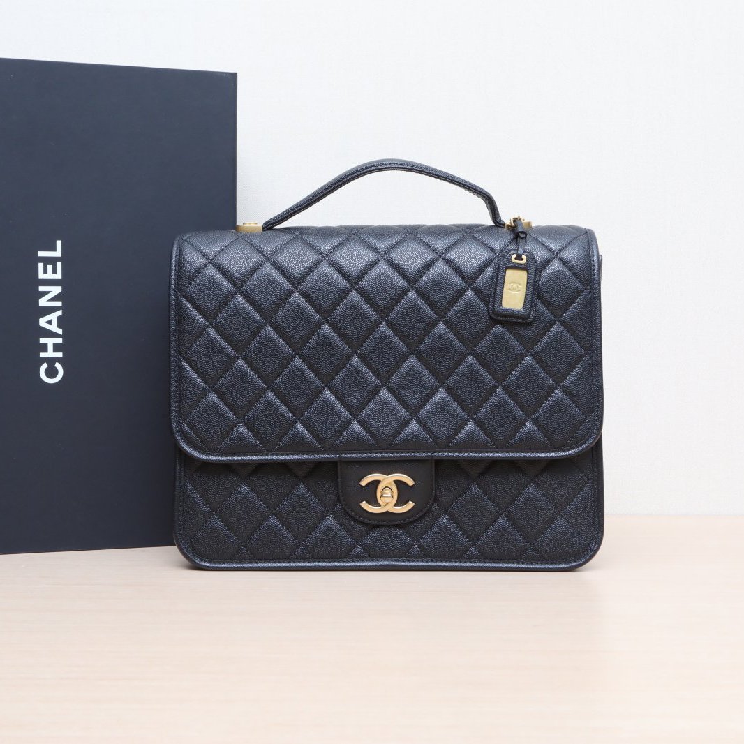 99新 Chanel/香奈儿 小花6花 22K 手柄双肩包 黑色 芯片
