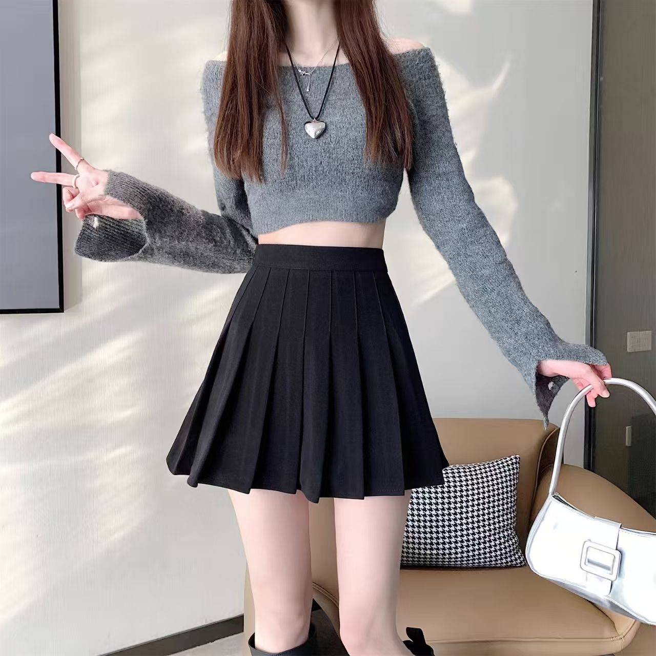 817秋季高腰毛妮百褶裙显瘦气质半身裙女