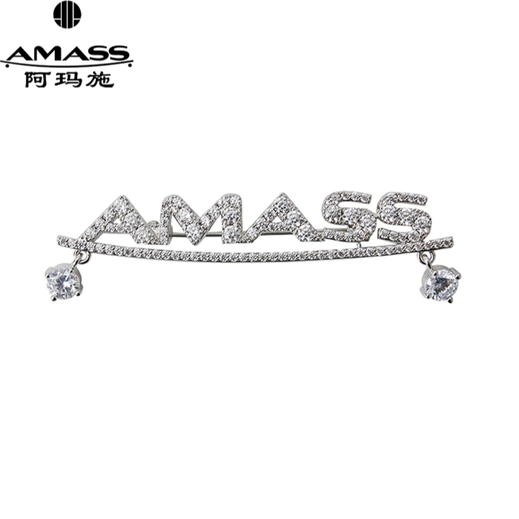 AMASS/阿玛施 铜合金胸针 新款经典logo弧形装饰钻胸针590024