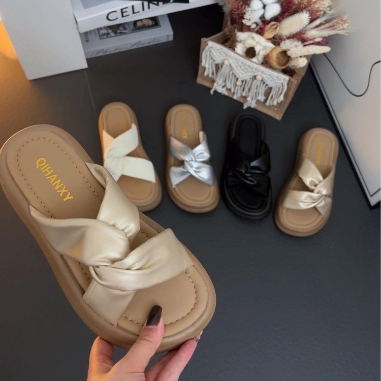 厚底增高凉拖鞋女夏外穿2025年新款韩版扭结休闲舒适小个子一字拖