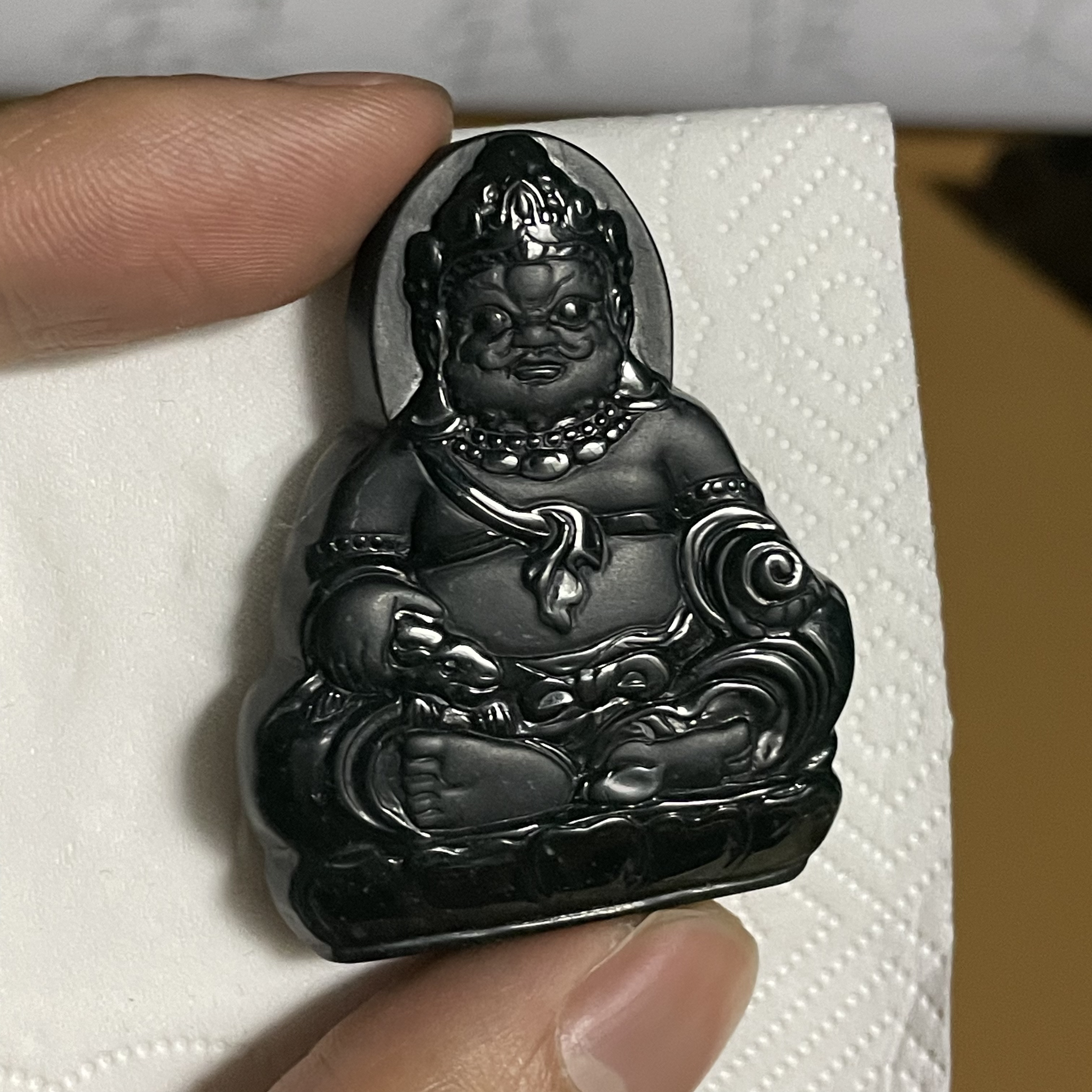 天然翡翠a货 黄财神玉坠n2