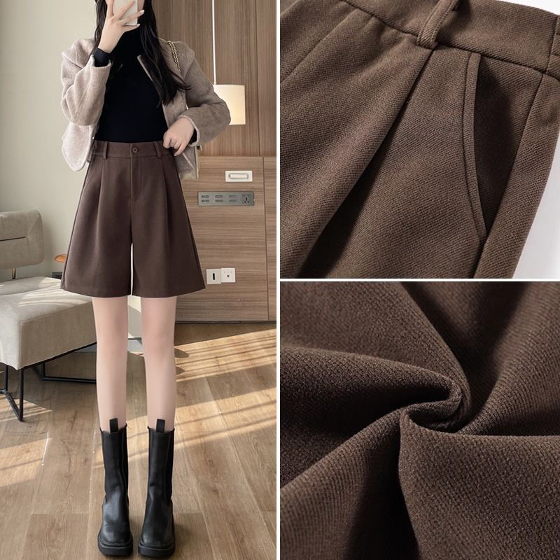 灰色高级感毛呢西装短裤女秋冬季高腰显瘦直筒五分裤外穿阔腿中裤