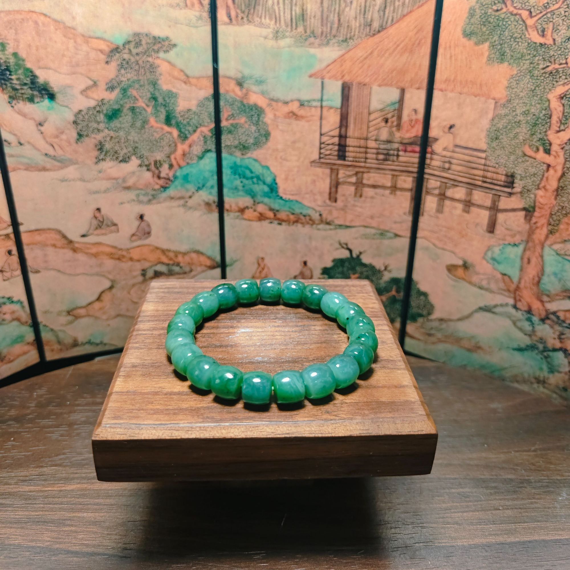 T和田玉碧玉桶珠手串（卡10）2089