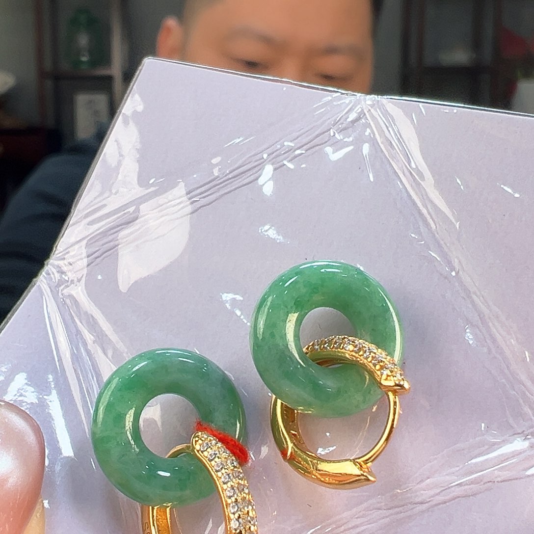 翡翠耳饰银S925镶嵌耳环16