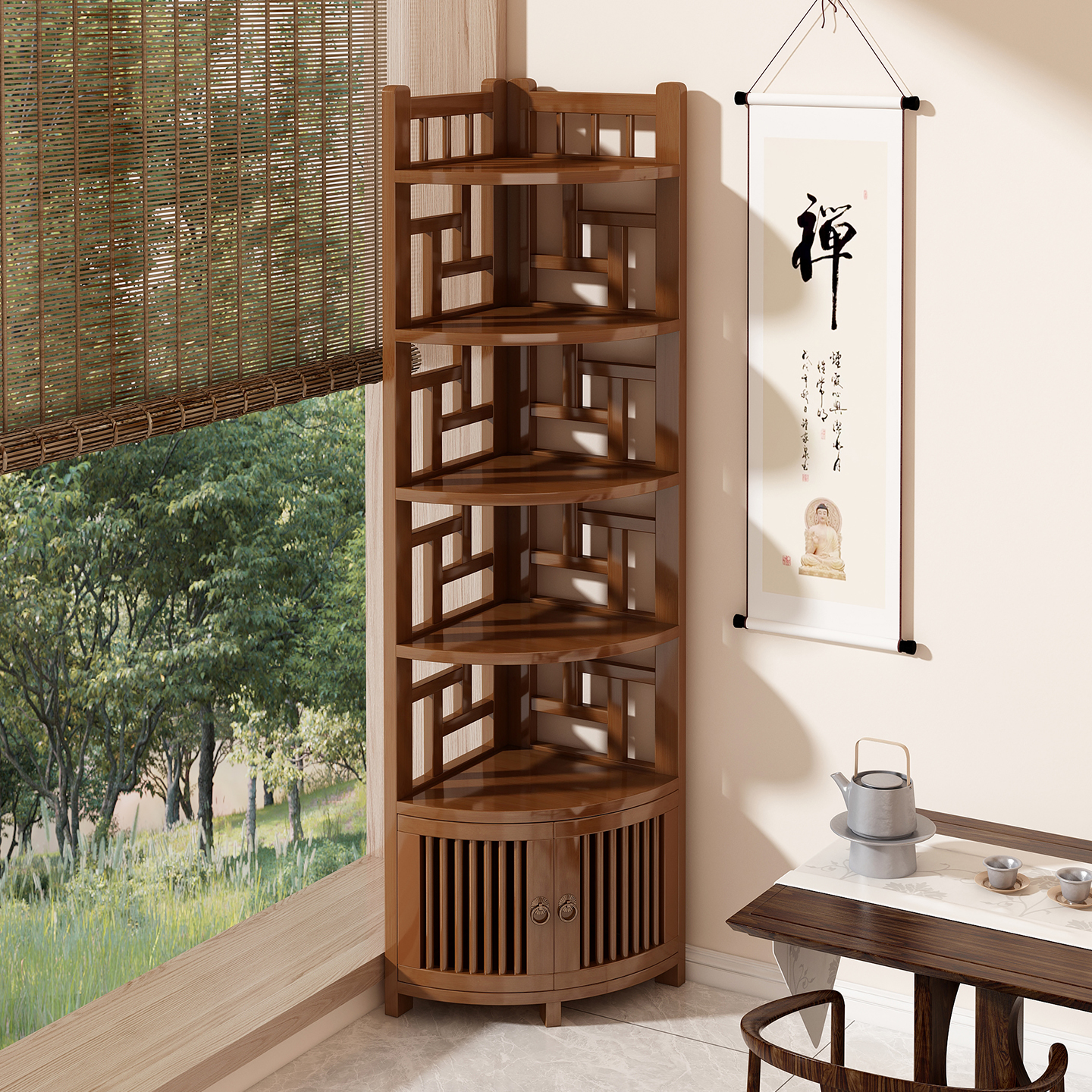 博古架小型中式转角柜多层茶室陈列柜紫砂壶收纳架书架茶壶置物架