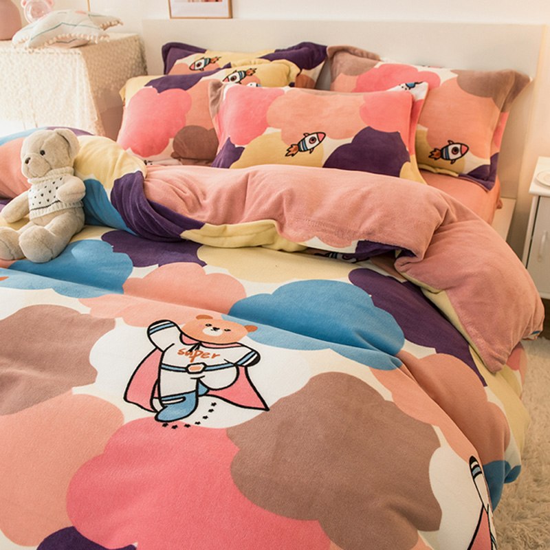 卡通版牛奶绒四件套-K