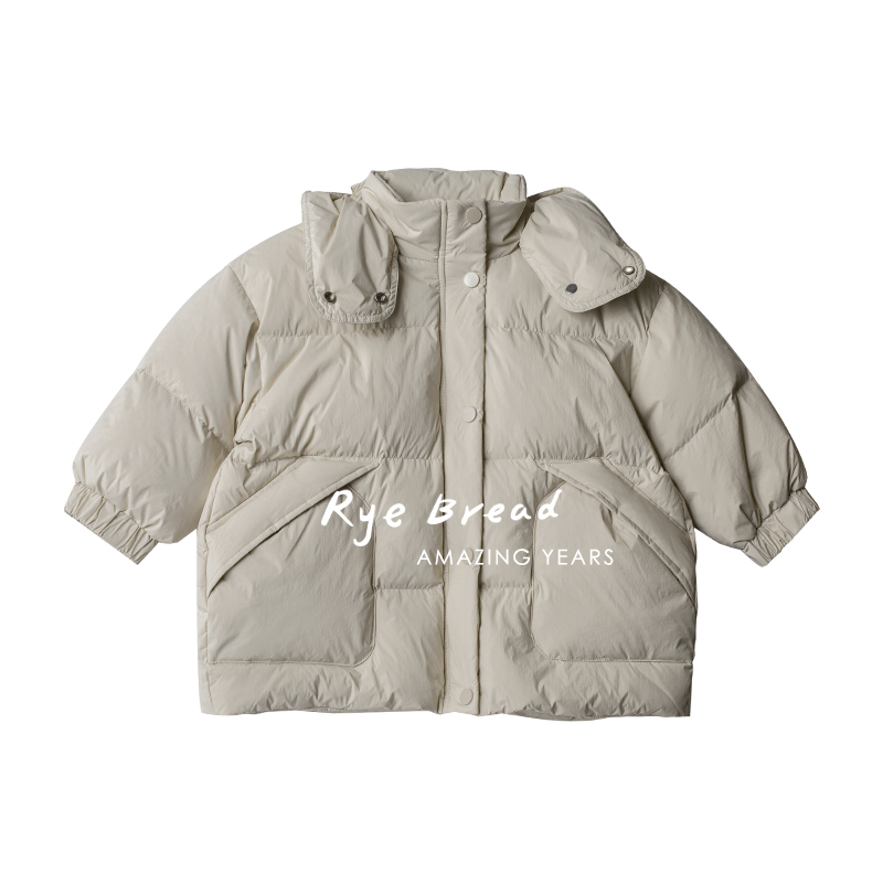 ryebread/黑面包童装 韩系女小童可拆卸帽子保暖加厚羽绒服4冬