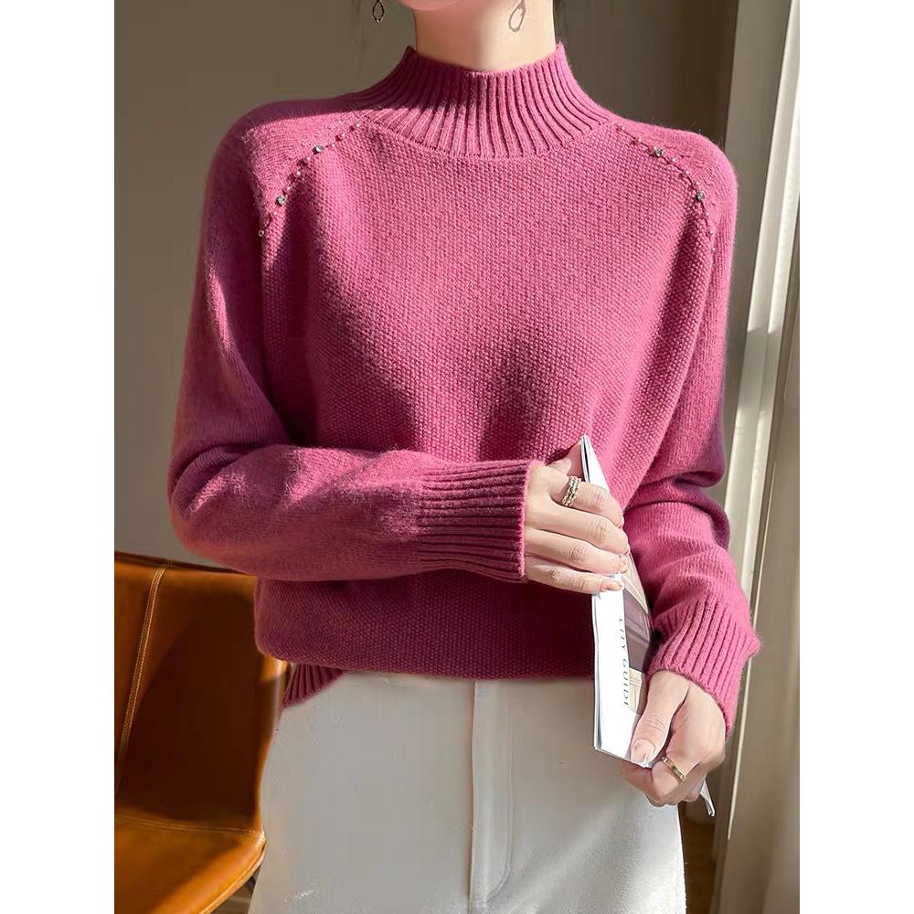 羊毛衫网红时尚百搭保暖女厚款长袖针织毛针织衫半高领打底衫上衣
