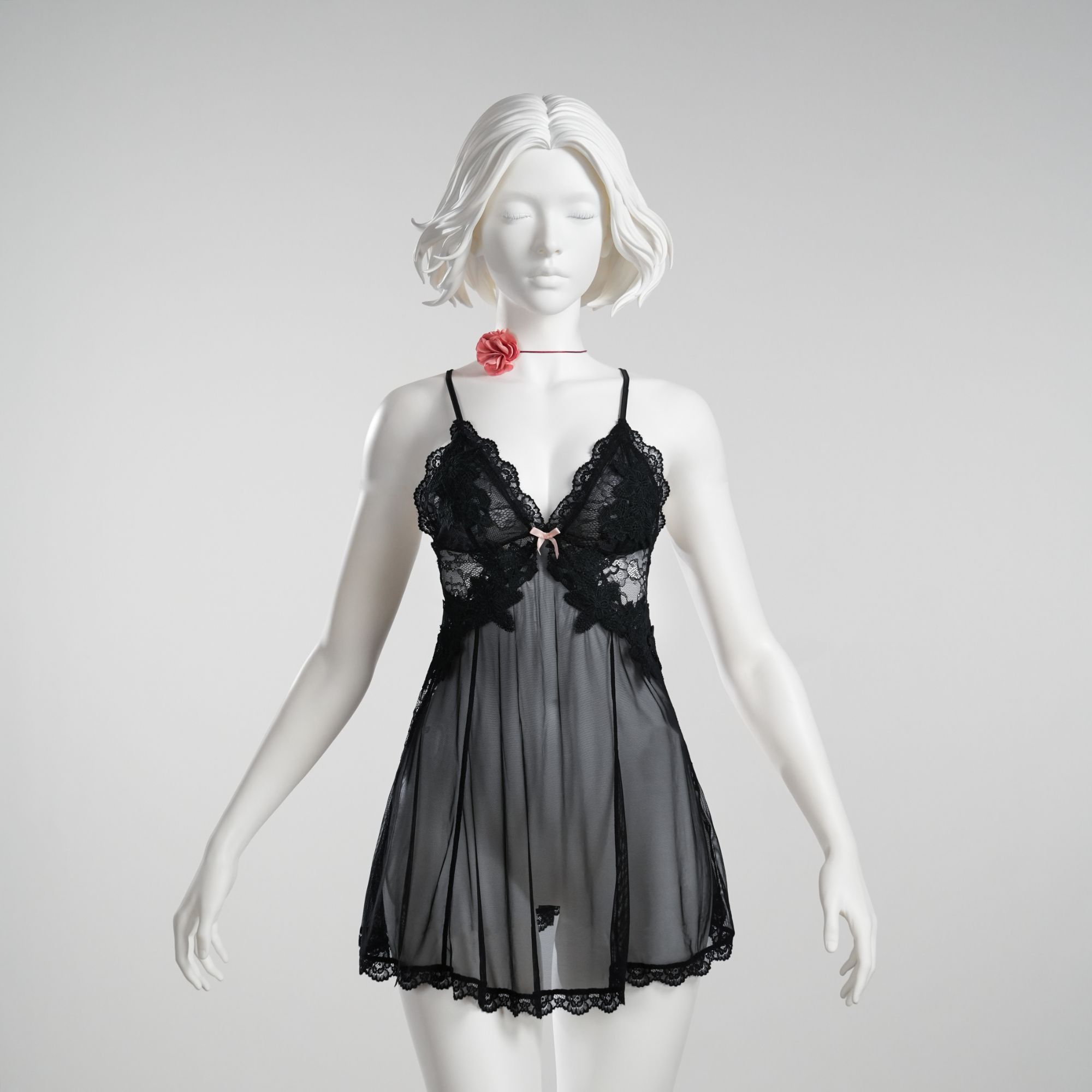 爱意【80-210斤】GR大码新款蕾丝仙女镂空蝴蝶结显瘦睡裙 1899