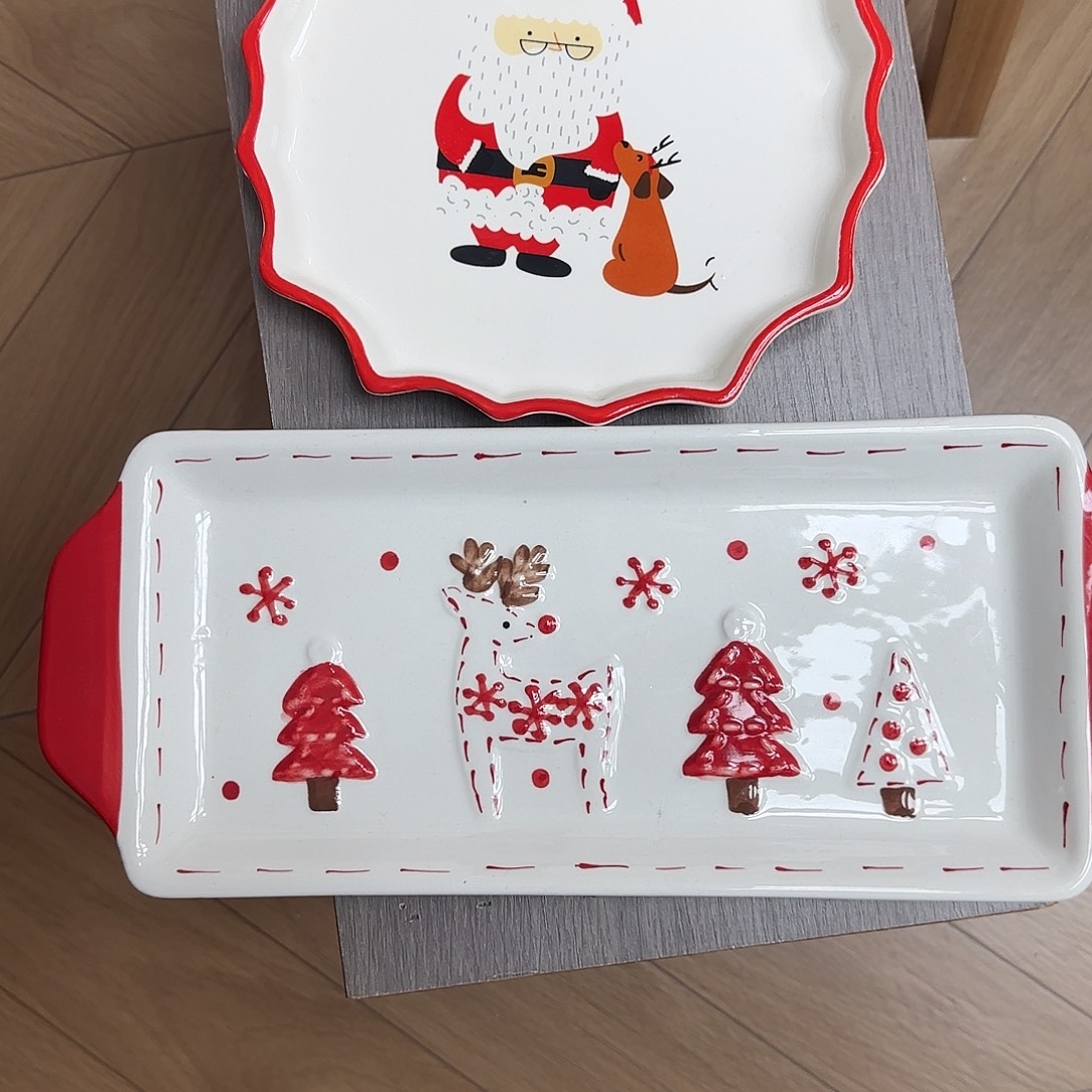 大***。圣诞老人花边盘+麋鹿长盘