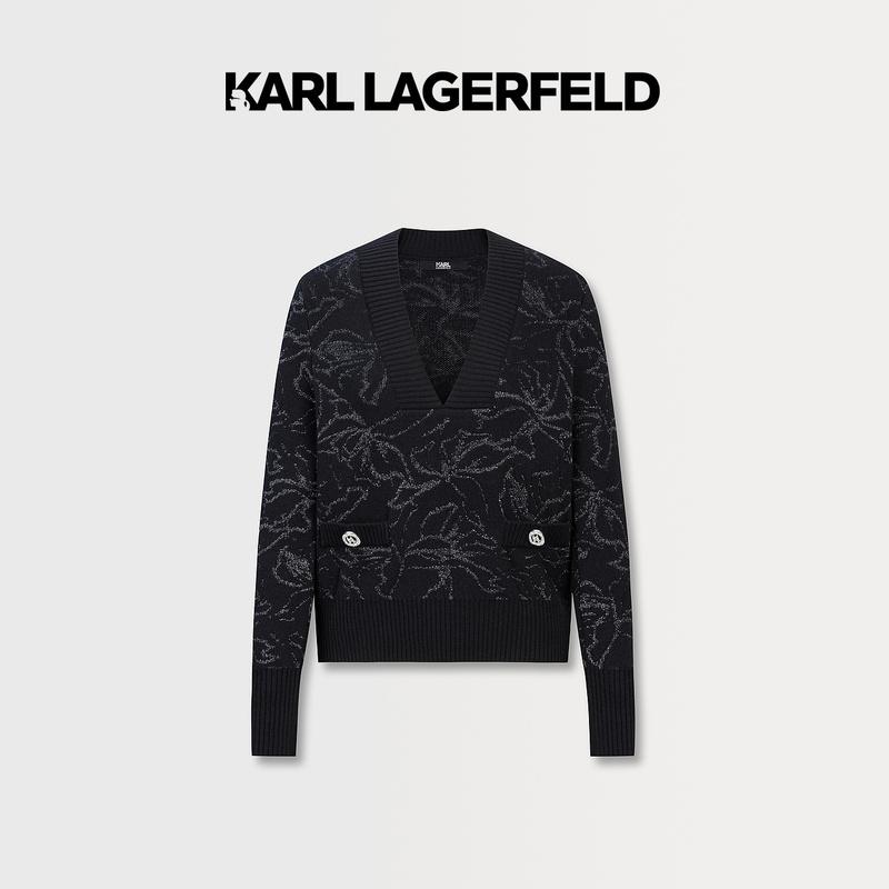 【朱迪专属】KARL LAGERFELDV领银色提花针织套头衫E37W2054