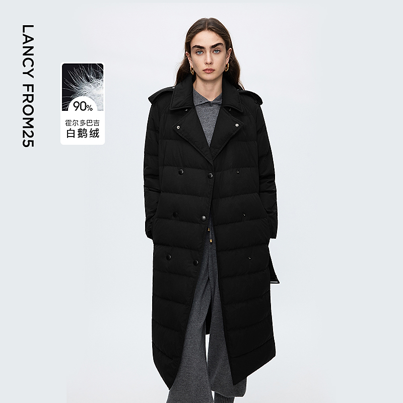 朗姿霍尔多巴吉鹅绒高智感风衣式羽绒服保暖修身女2025年冬季新款