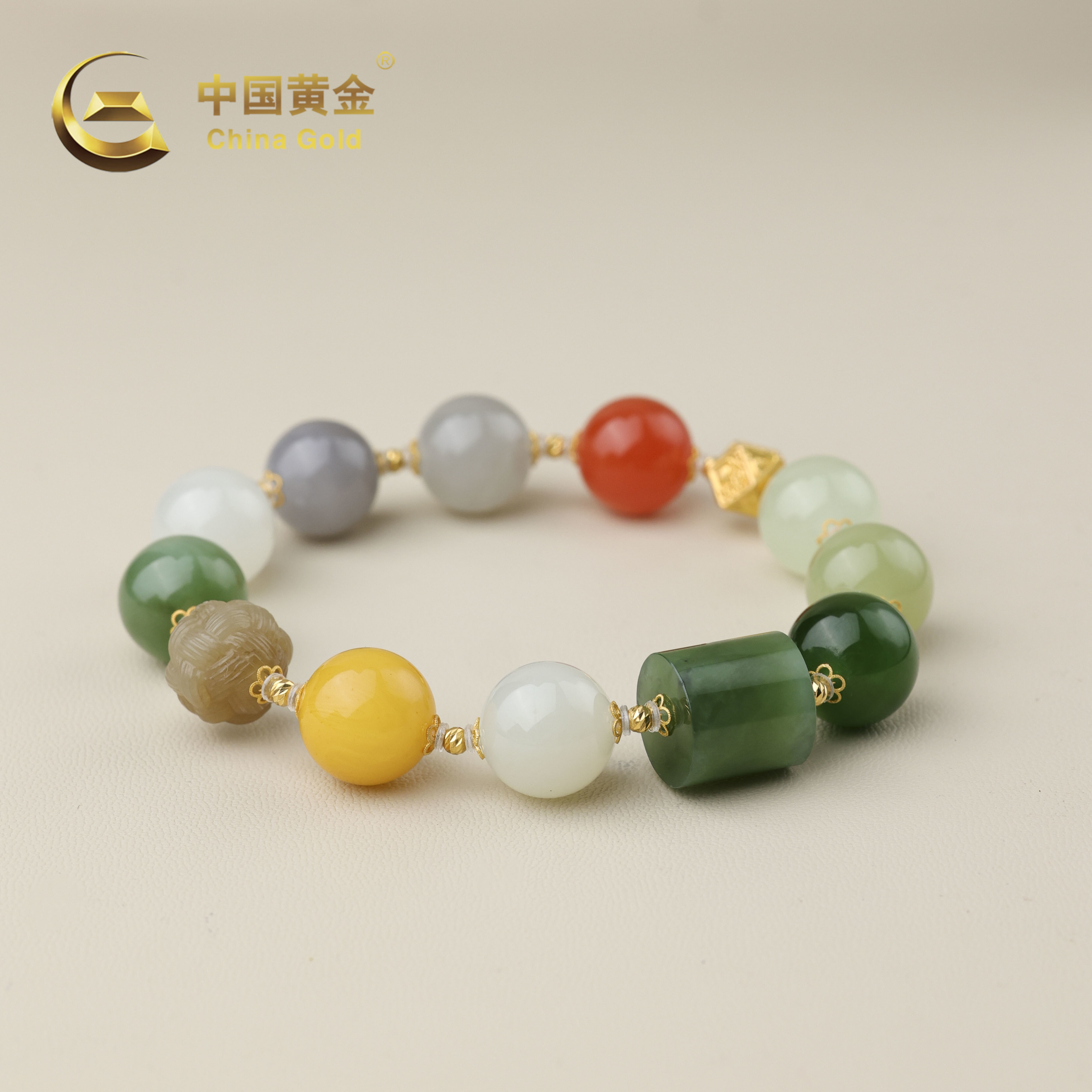 【中国黄金】繁盛 | 和田玉*手串*18k金镶嵌-S4447-L-Y