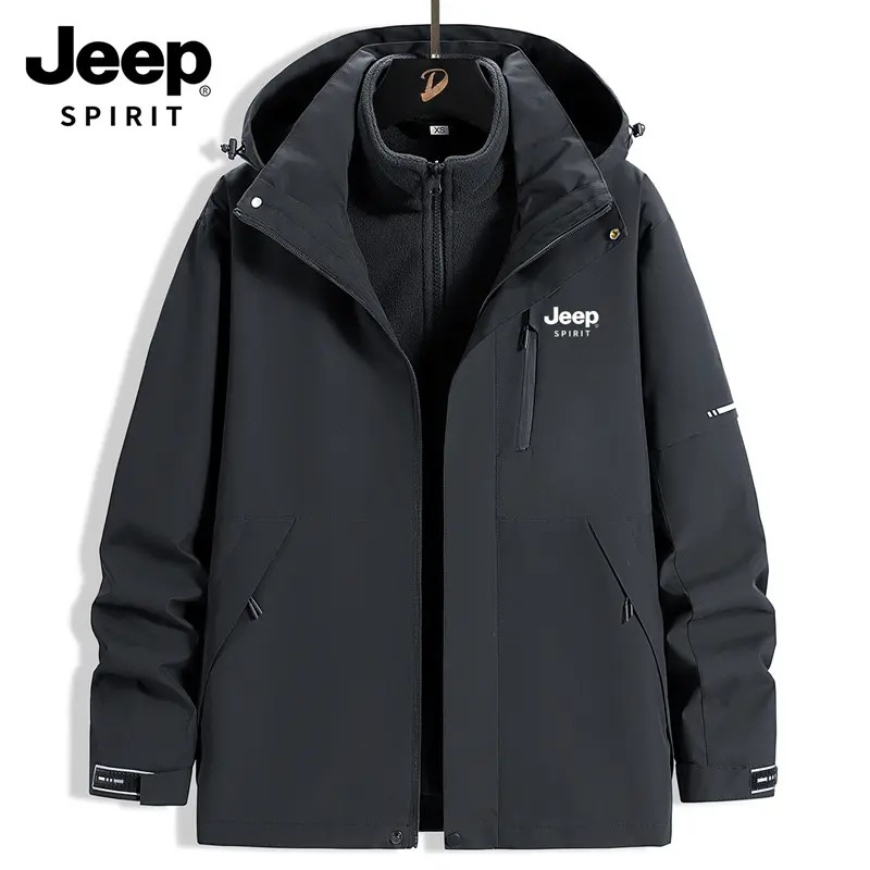 JEEP吉普冲锋衣三合一夹克2025新款秋冬男士宽松加绒加厚登山外套