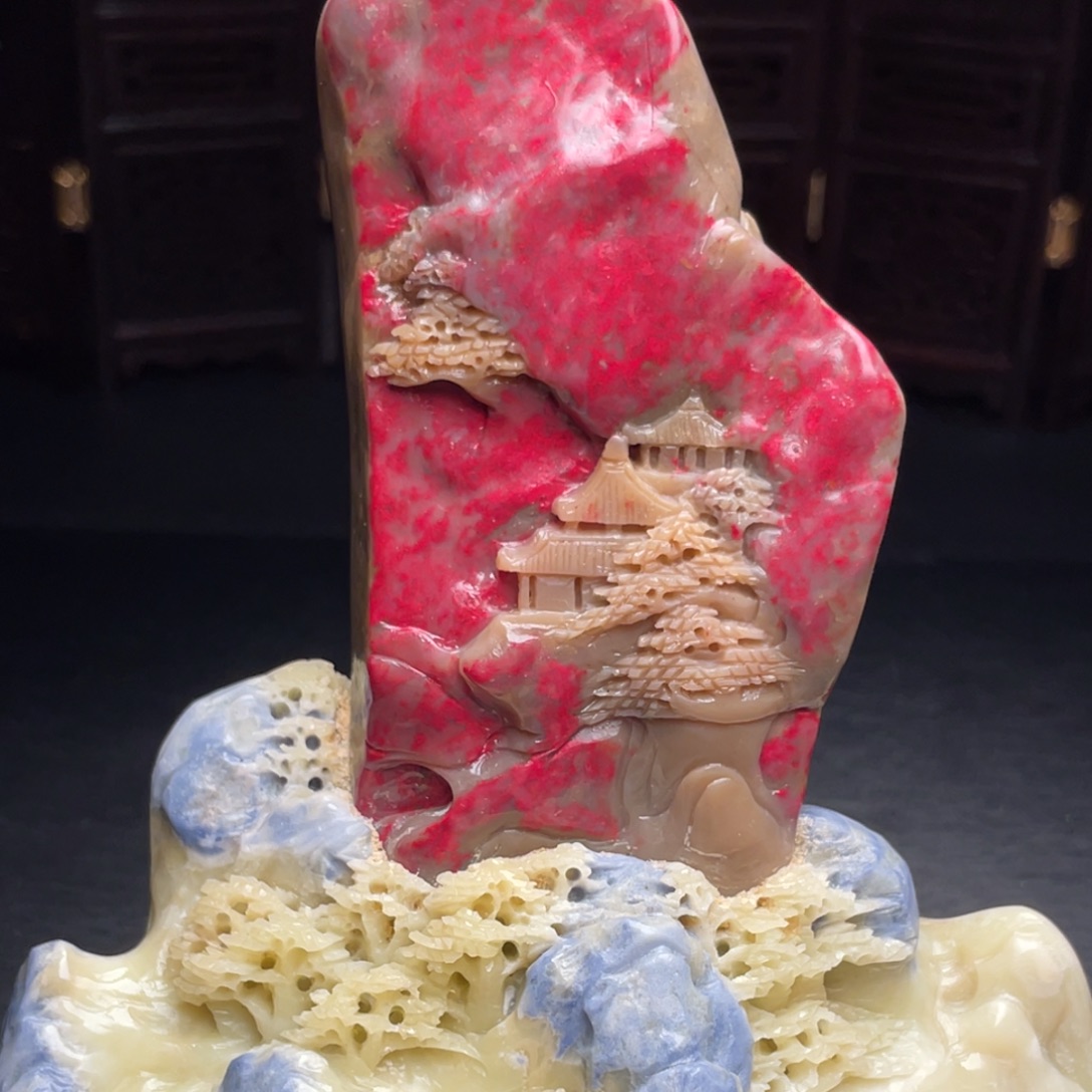 昌化鸡血石昌化鸡血石手把件印章摆件