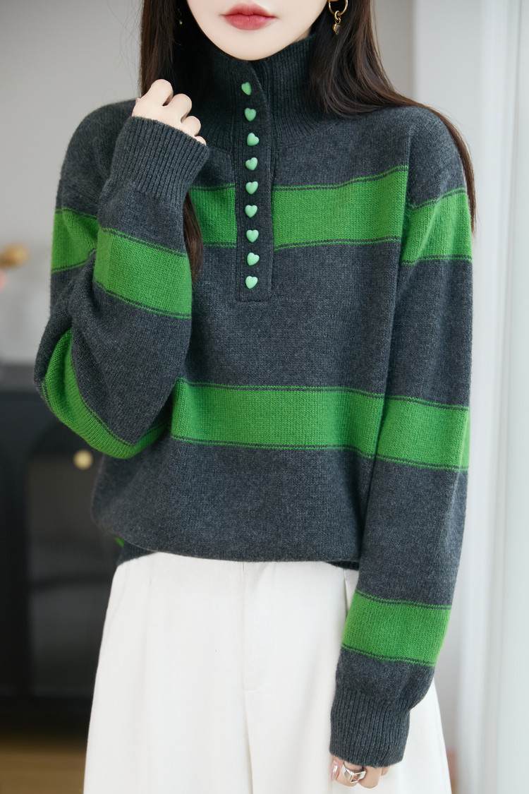 胖mm经典条纹撞色简约时尚慵懒风舒适超柔软全毛针织