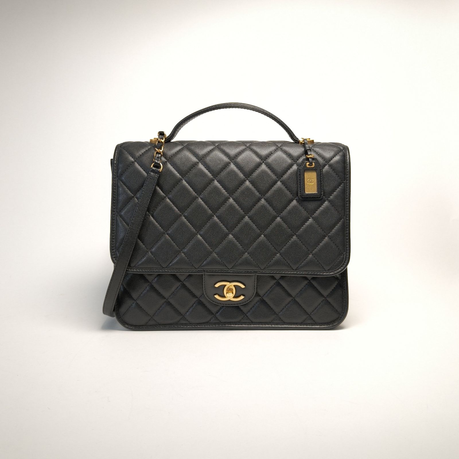 99新 Chanel/香奈儿 【黑黑】22K 手柄双肩包 黑色 芯片开 金扣