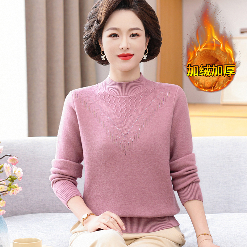 洋气妈妈新中式加绒保暖打底上衣2025年女装冬季新款时间减龄毛衣