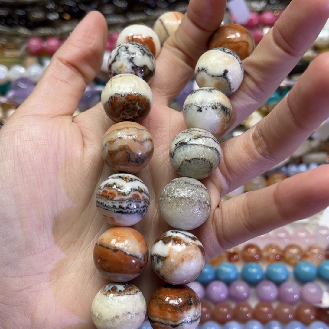 玛瑙/玉髓散珠天然澳洲红纹石卡18长条38厘米