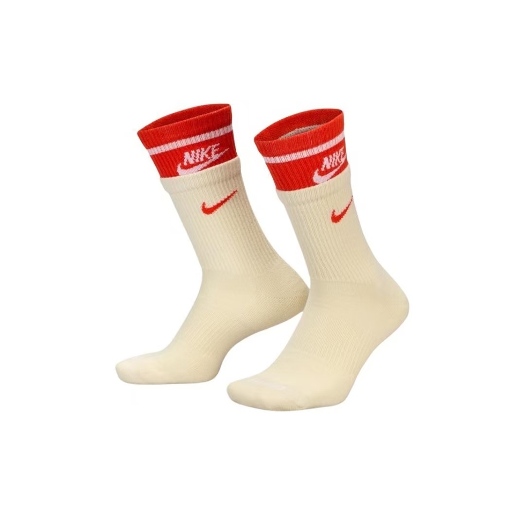 Nike耐克男女两层百搭休闲中筒厚底运动袜FN3148-100（两双装）