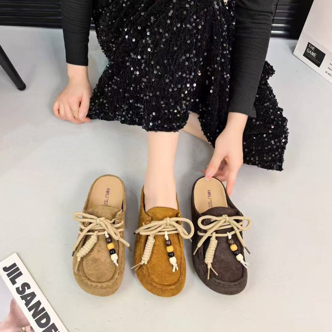 复古磨砂厚底包头勃肯鞋2025新款舒适百搭懒人鞋豆豆鞋 K80