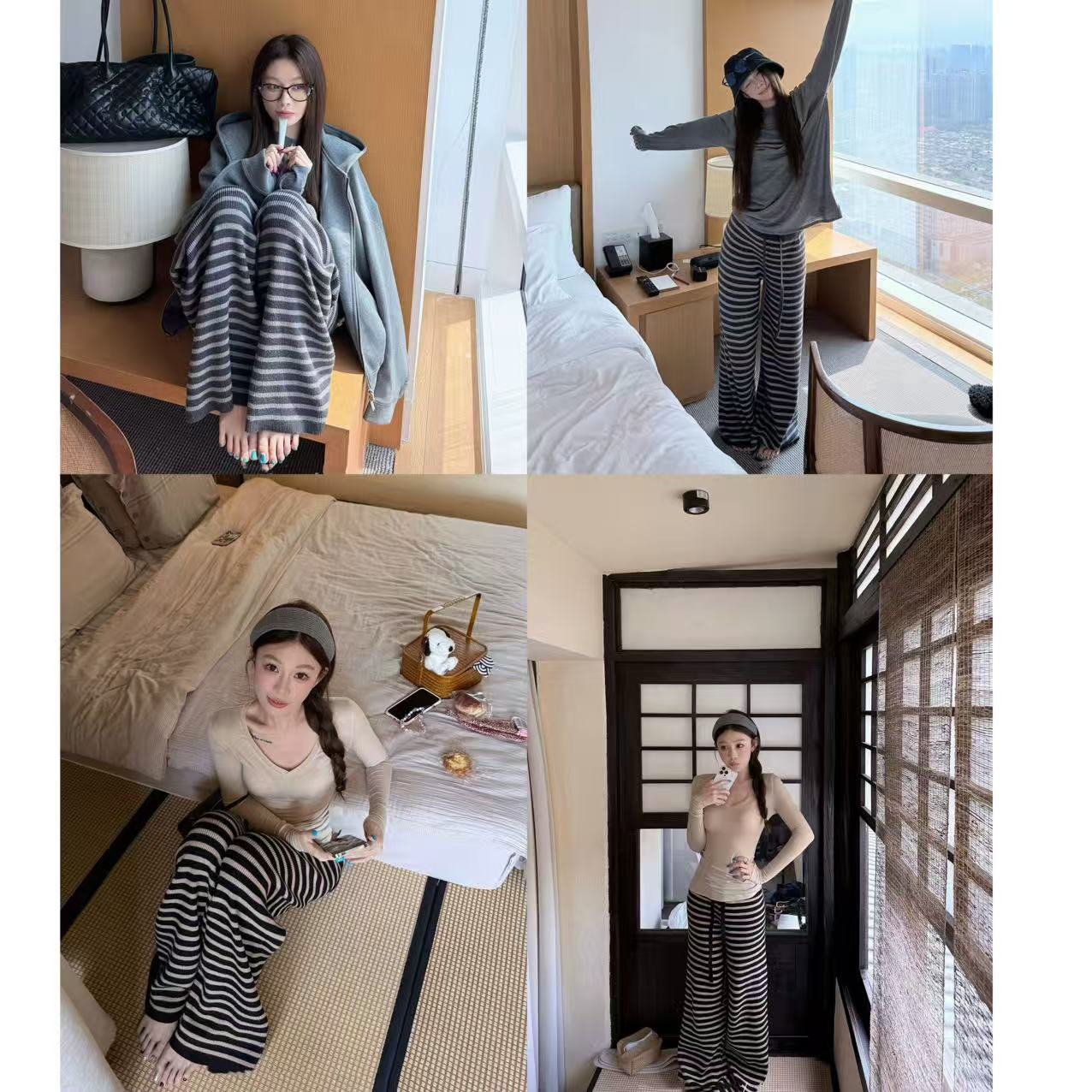 徐秋阳  出圈条纹裤  冬季新款百搭时尚休闲显瘦显白裤子YM543