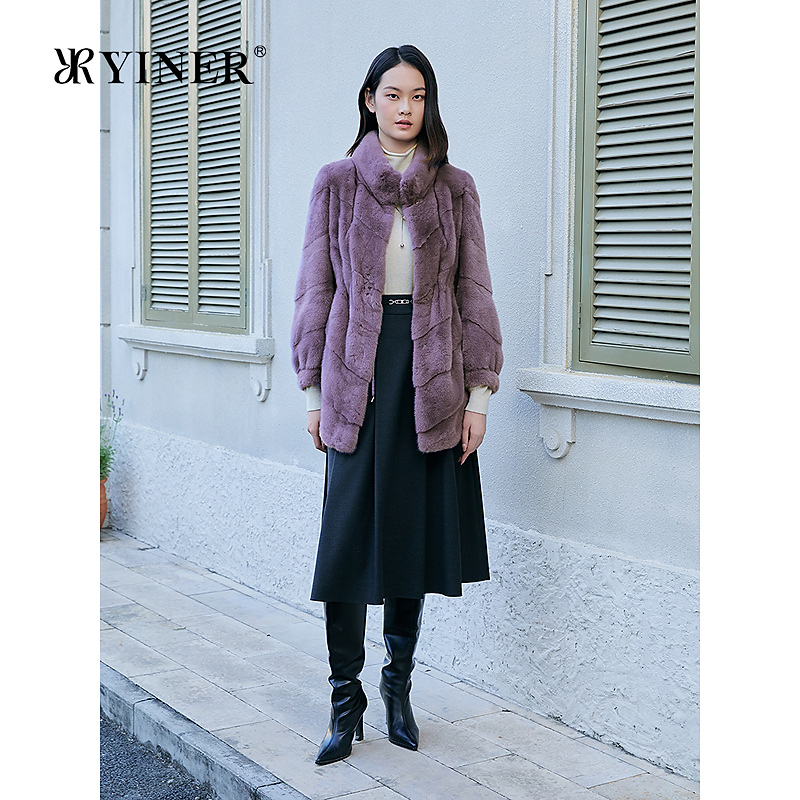 YINER音儿专选2025冬季新款芬兰进口长款立领整貂水貂毛天然皮草