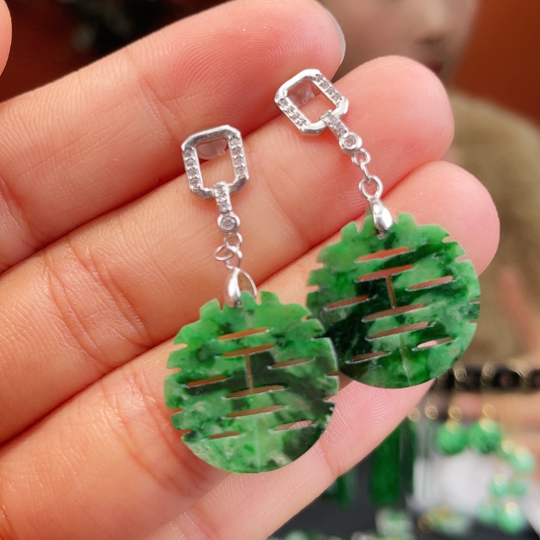 翡翠银S925镶嵌耳饰