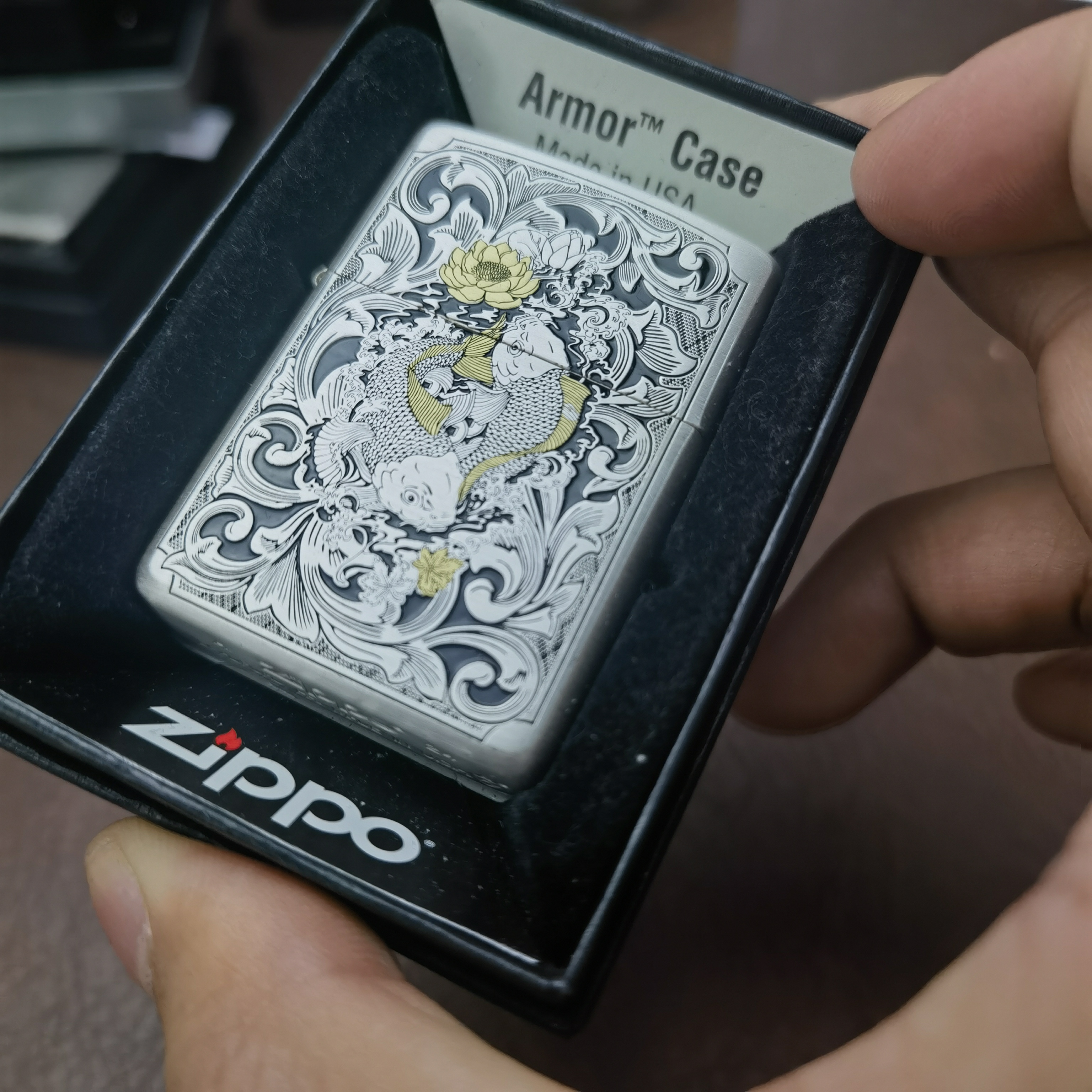 【CC】Zippo打火机镀银鎏金锦鲤鱼220