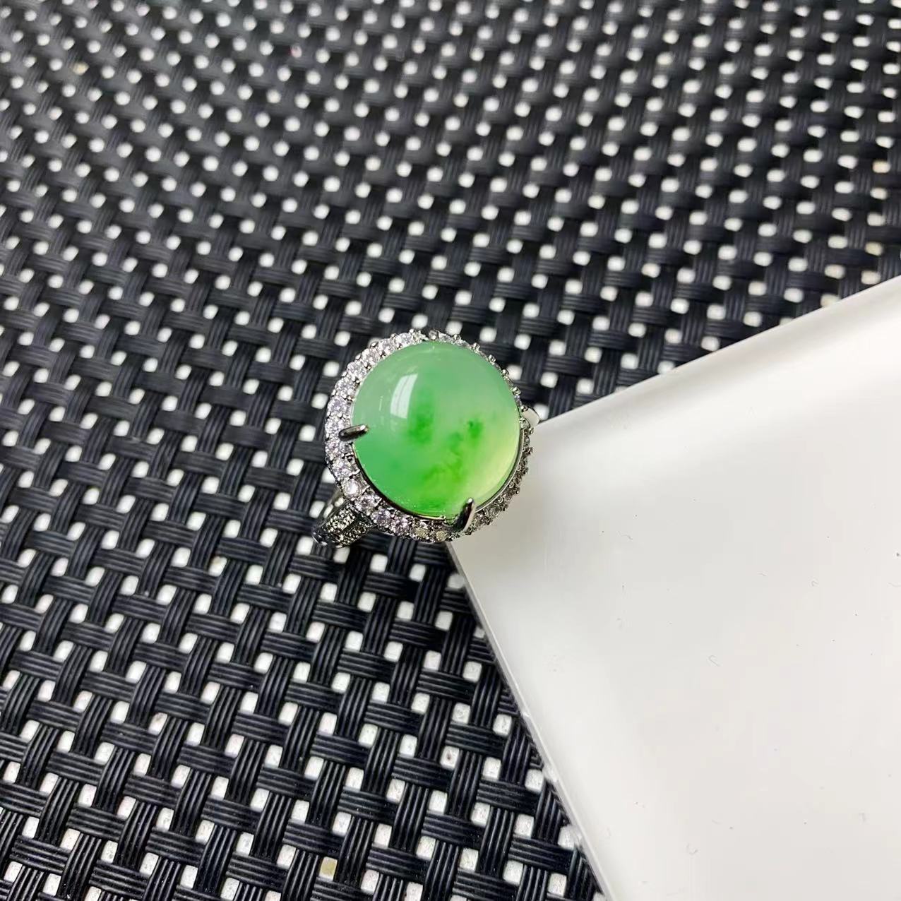 [石矿]A1397冰绿花圆戒指