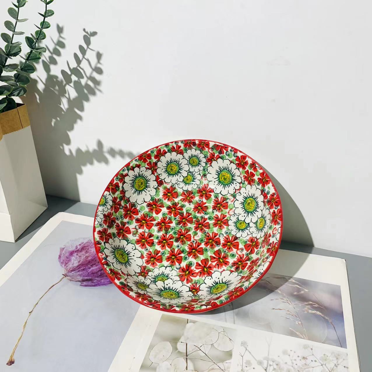 红色海洋9英寸荷叶汤碗