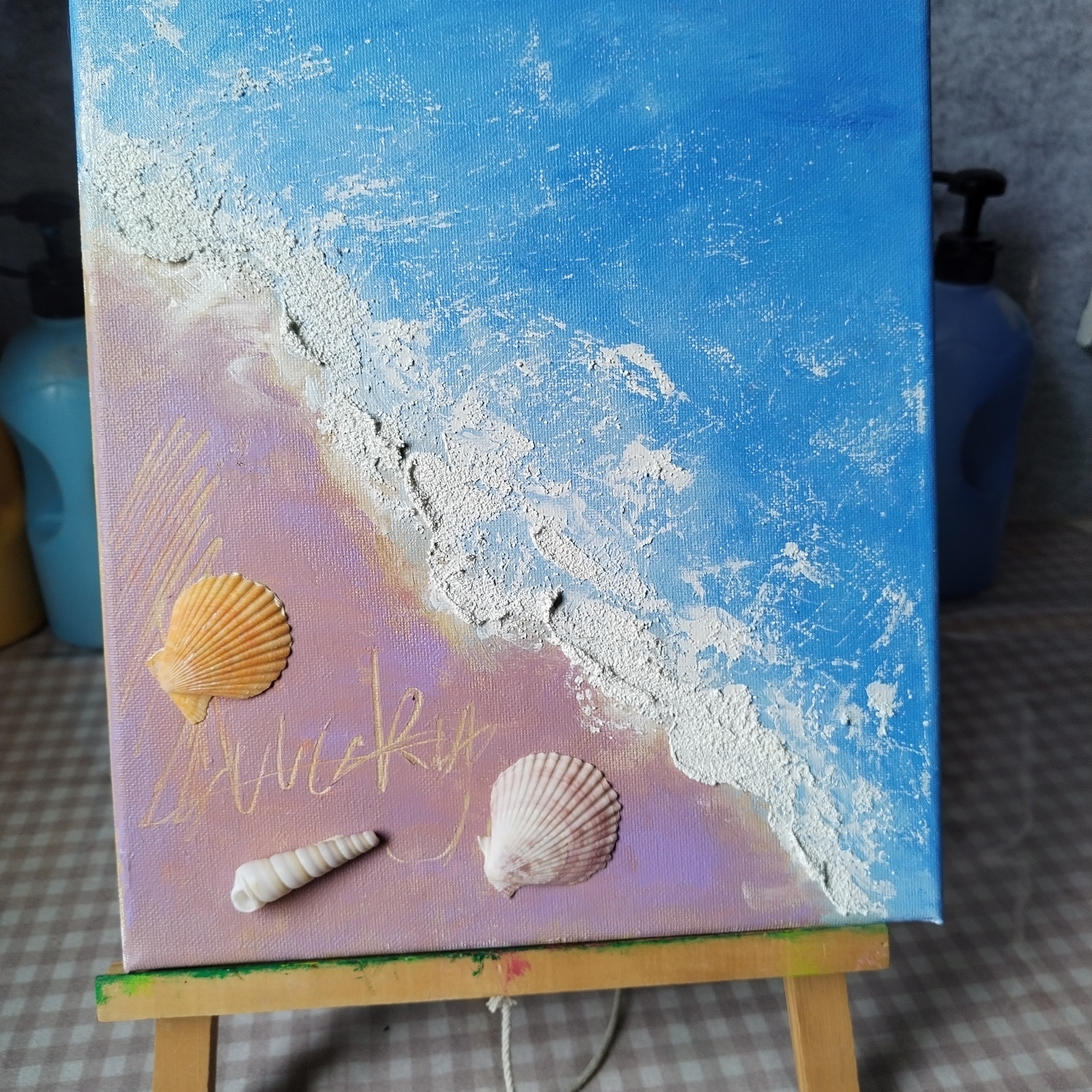 大海沙滩肌理画海螺贝壳装饰画创意画
