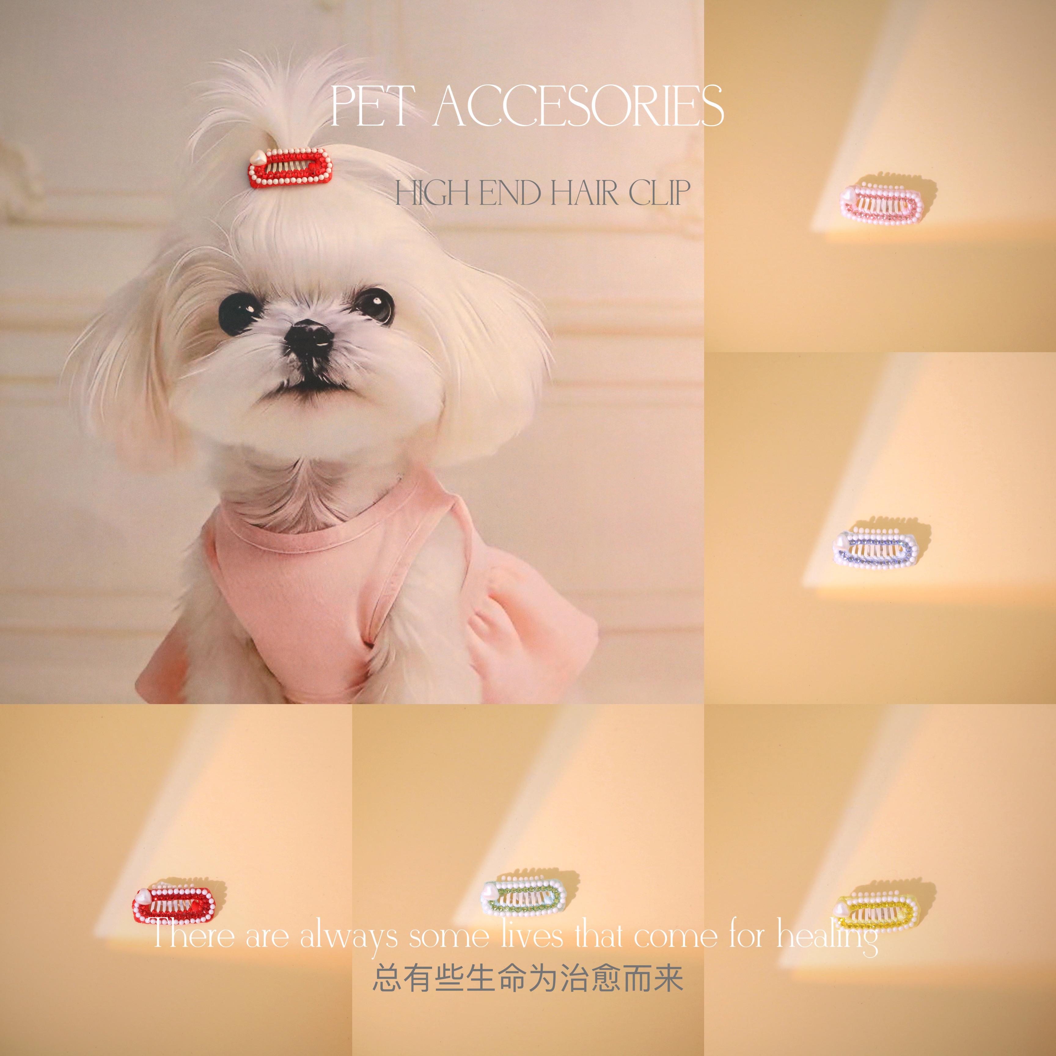 马尔济斯珠珠爱心狗狗鼻梁夹发卡约克夏比熊宠物发夹D1724