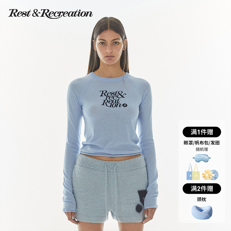 【明星同款】RestandRecreation官方刺绣针织T恤长袖打底衫绵羊毛RR